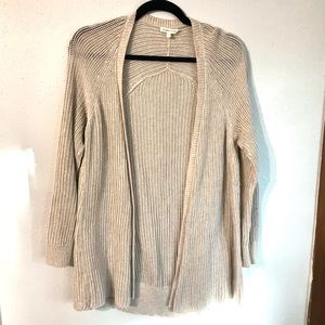 Eileen Fisher | Open Weave Knit Draped Long Tan Cardigan Sweater